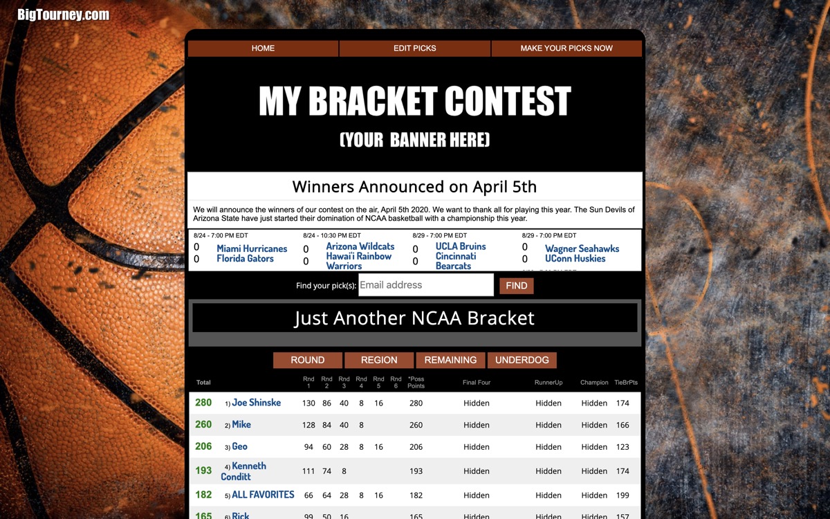 march into madness bracket site
